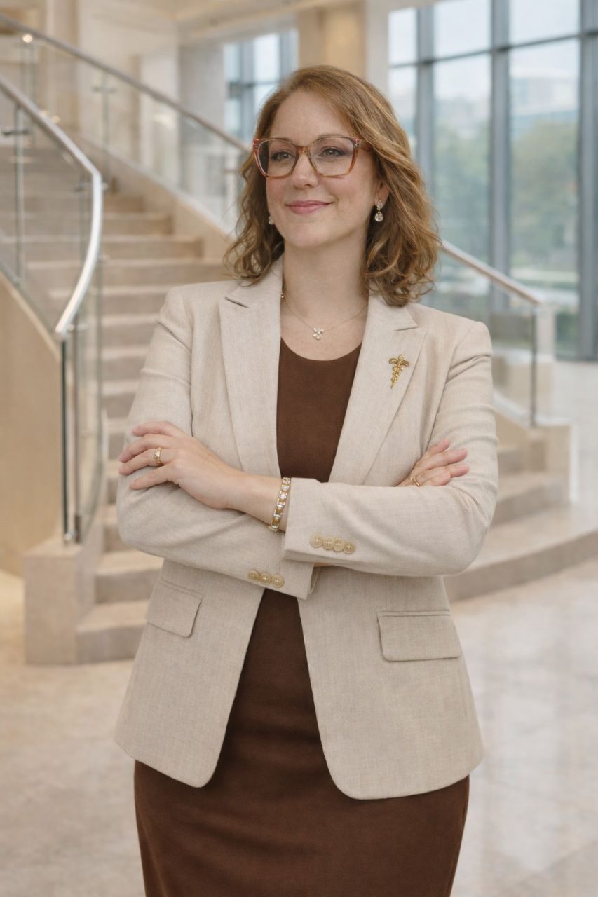 Dra. Cármen Alvarez sentada em sua cadeira de atendimento